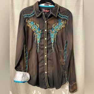 Roar Signature Western Embroidered Rhinestone Snap Front Shirt